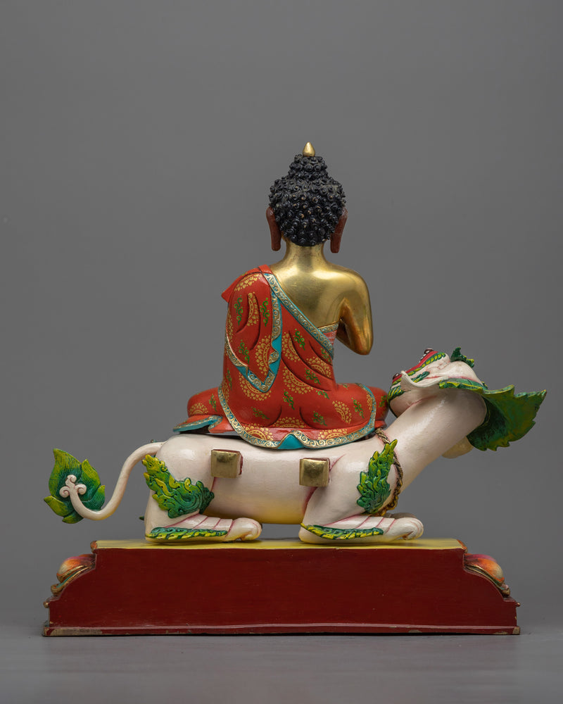 Majestic Vairocana Seated Upon Lion Sculpture | Symbol of Universal Illumination