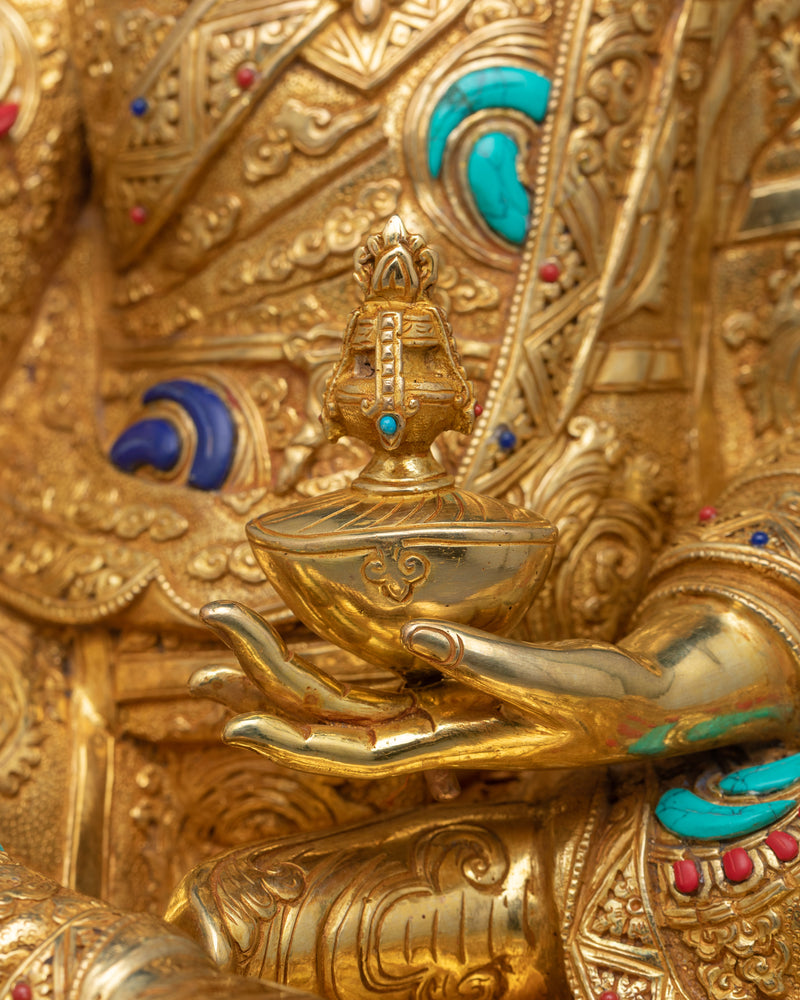 Tantric Master Guru Rinpoche Gold-Gilded Statue | A Masterpiece of Divine Artistry