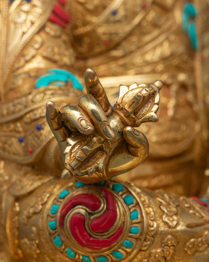 Tantric Master Guru Rinpoche Gold-Gilded Statue | A Masterpiece of Divine Artistry