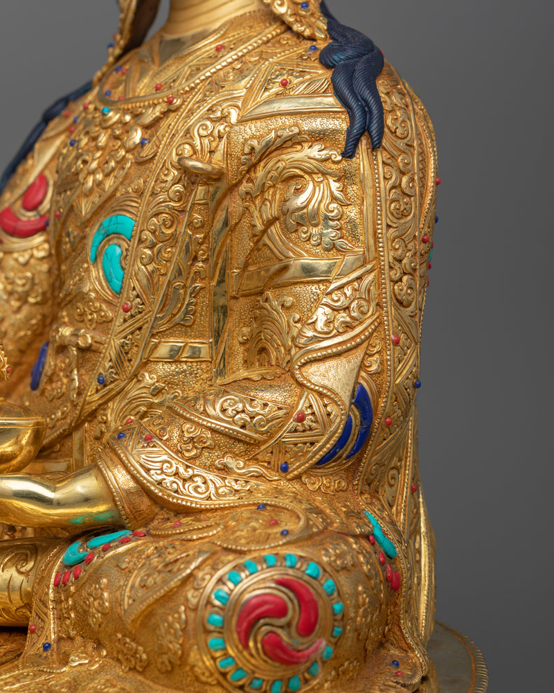 Tantric Master Guru Rinpoche Gold-Gilded Statue | A Masterpiece of Divine Artistry