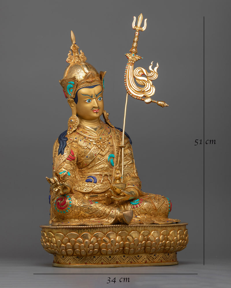 Tantric Master Guru Rinpoche Gold-Gilded Statue | A Masterpiece of Divine Artistry