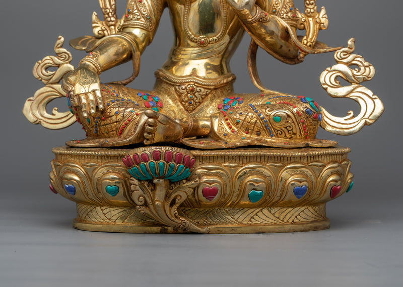 Divine Green Tara Gilded Sculpture for Altar | Manifestation of Compassionate Grace