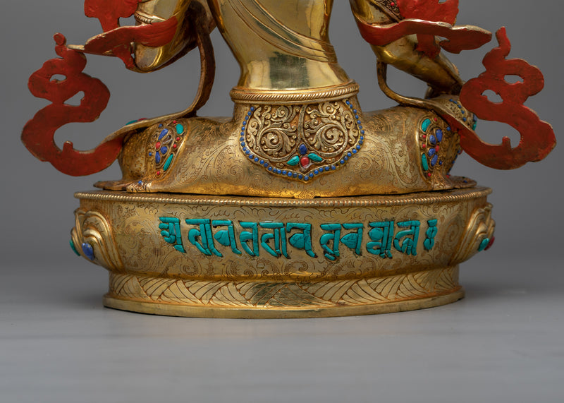 Divine Green Tara Gilded Sculpture for Altar | Manifestation of Compassionate Grace