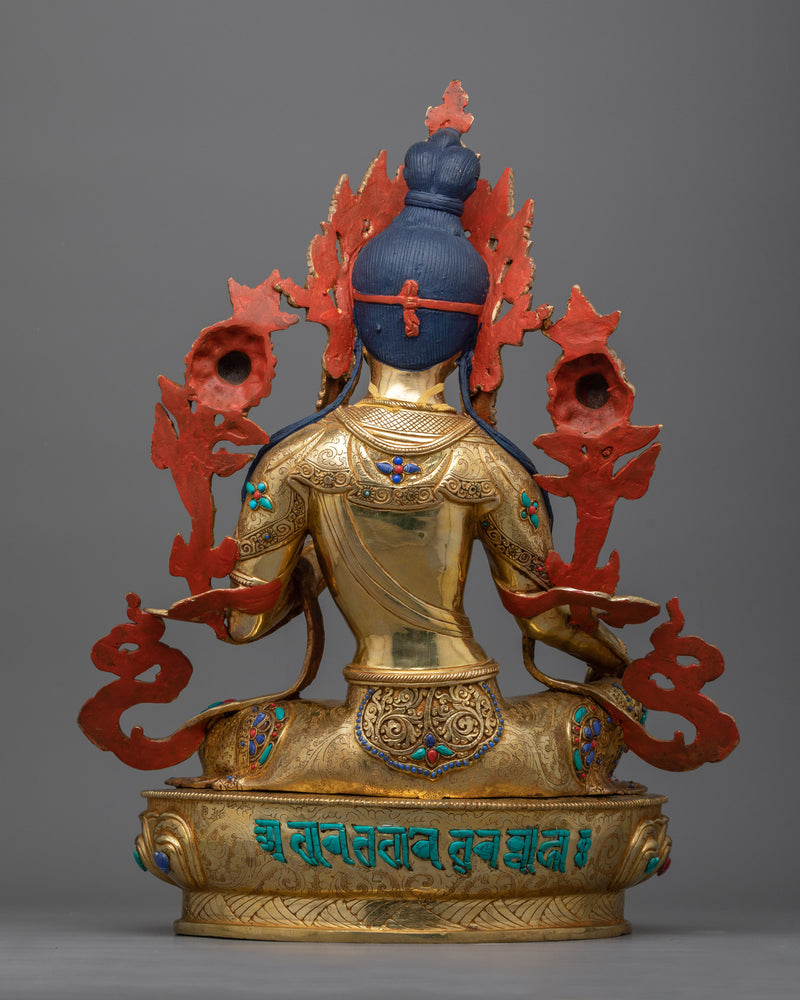 Divine Green Tara Gilded Sculpture for Altar | Manifestation of Compassionate Grace