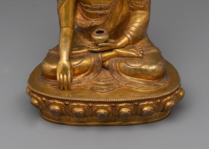 Grace of Shakyamuni Buddha Statue | Antique Elegance in 24K Gold