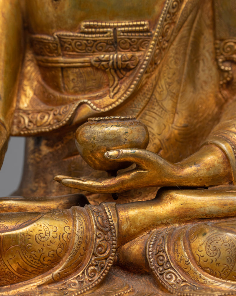 Grace of Shakyamuni Buddha Statue | Antique Elegance in 24K Gold