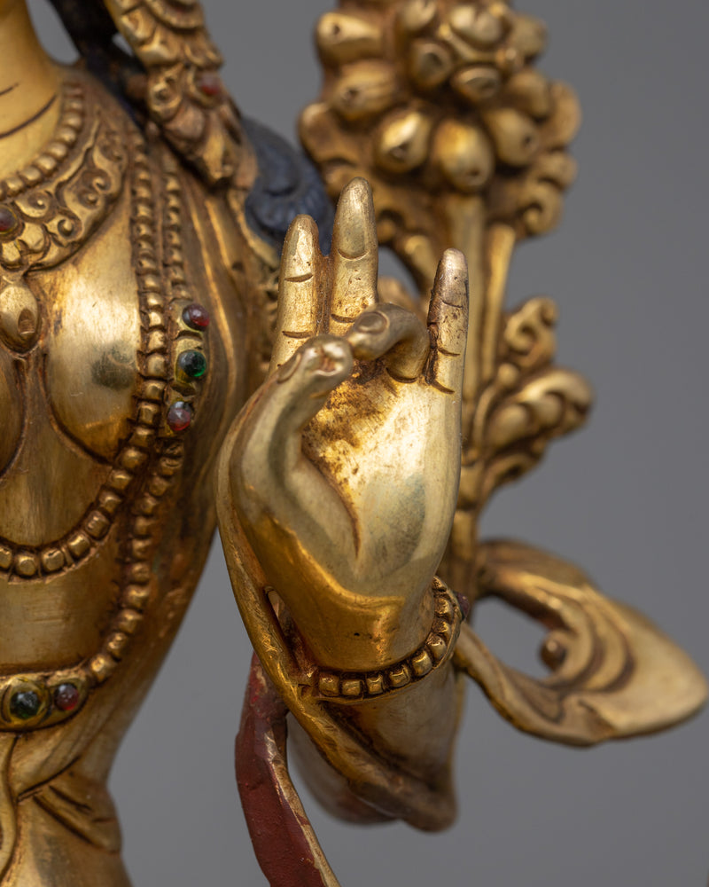 Arya Green Tara Statue | 24K Gold Gilded Embodiment of Compassion