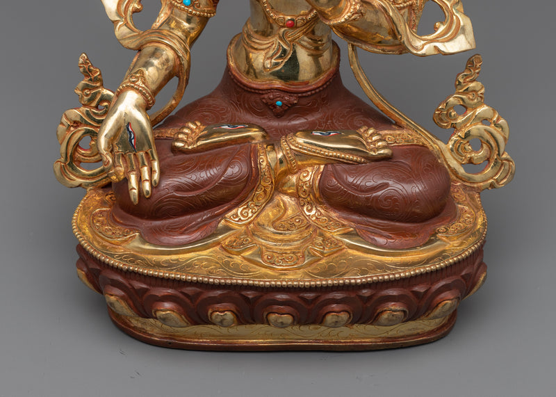 Ma-Arya White Tara Statue | Serenity in Oxidized Copper and Gold