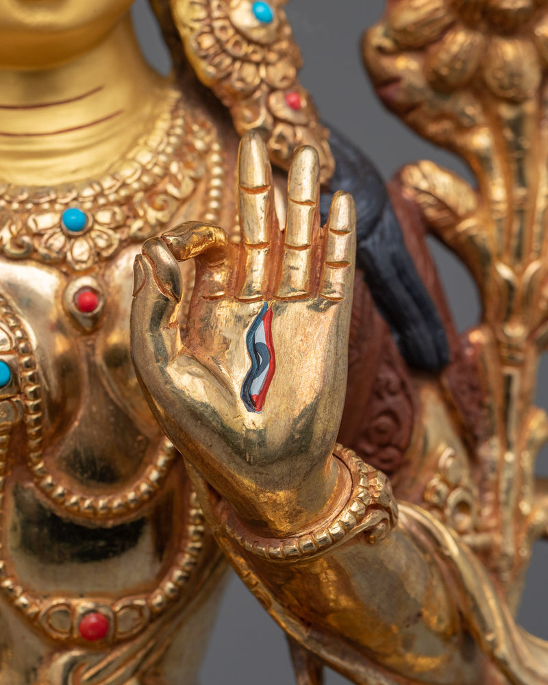 Ma-Arya White Tara Statue | Serenity in Oxidized Copper and Gold