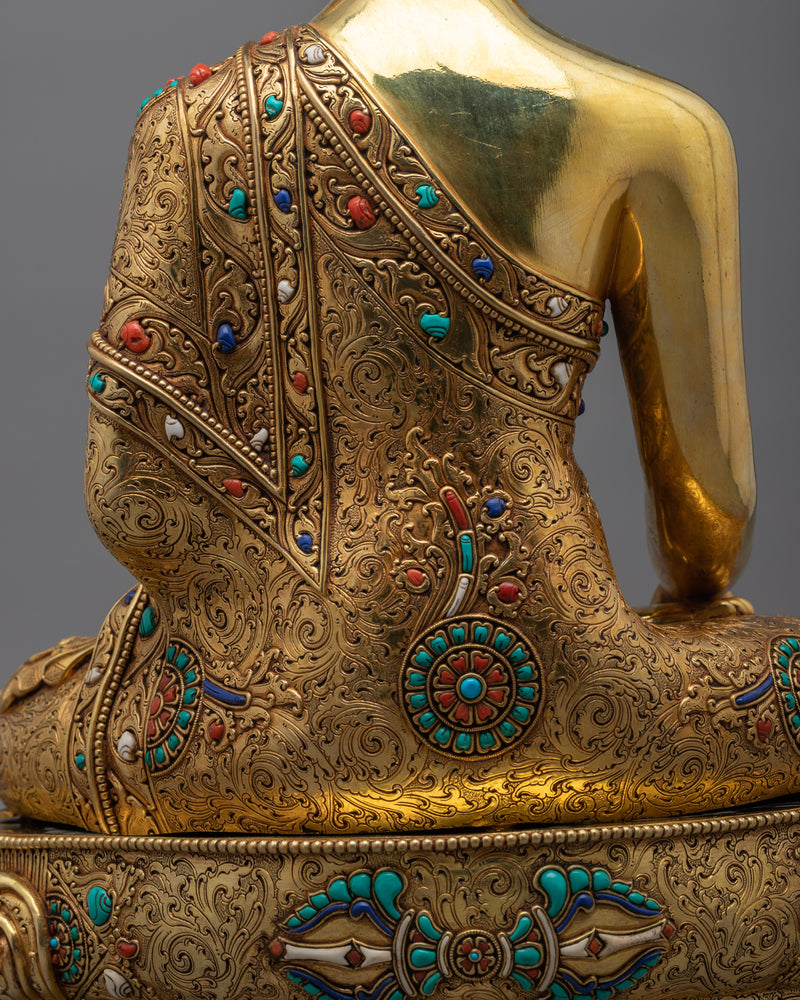 Shakyamuni Buddha Handmade Beautiful Statue | Majestic 24K Gold Gilded Enlightenment