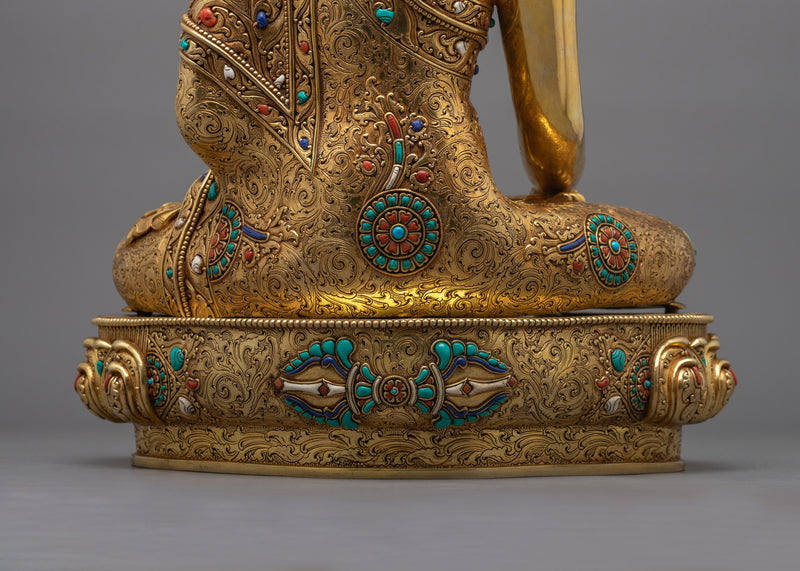 Shakyamuni Buddha Handmade Beautiful Statue | Majestic 24K Gold Gilded Enlightenment