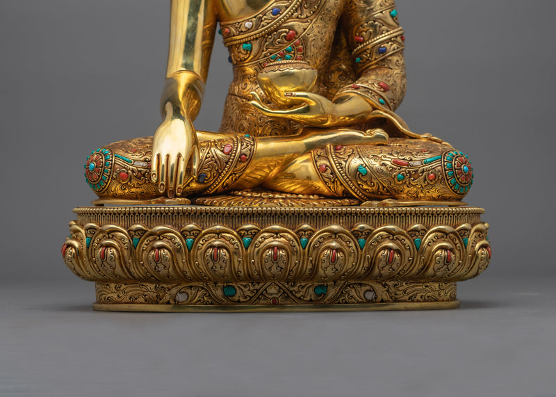 Shakyamuni Buddha Handmade Beautiful Statue | Majestic 24K Gold Gilded Enlightenment