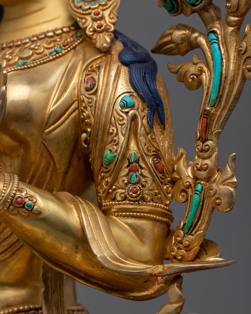 Green Tara Hand-Carved Sculpture | Divine Feminine in 24K Gold