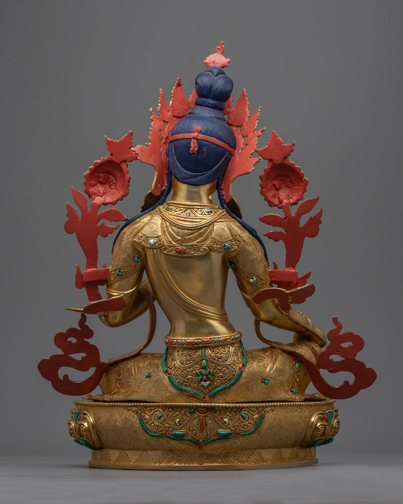 Green Tara Hand-Carved Sculpture | Divine Feminine in 24K Gold