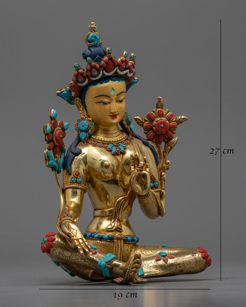 Seated Green Tara Statue | Embrace Compassion and Protection