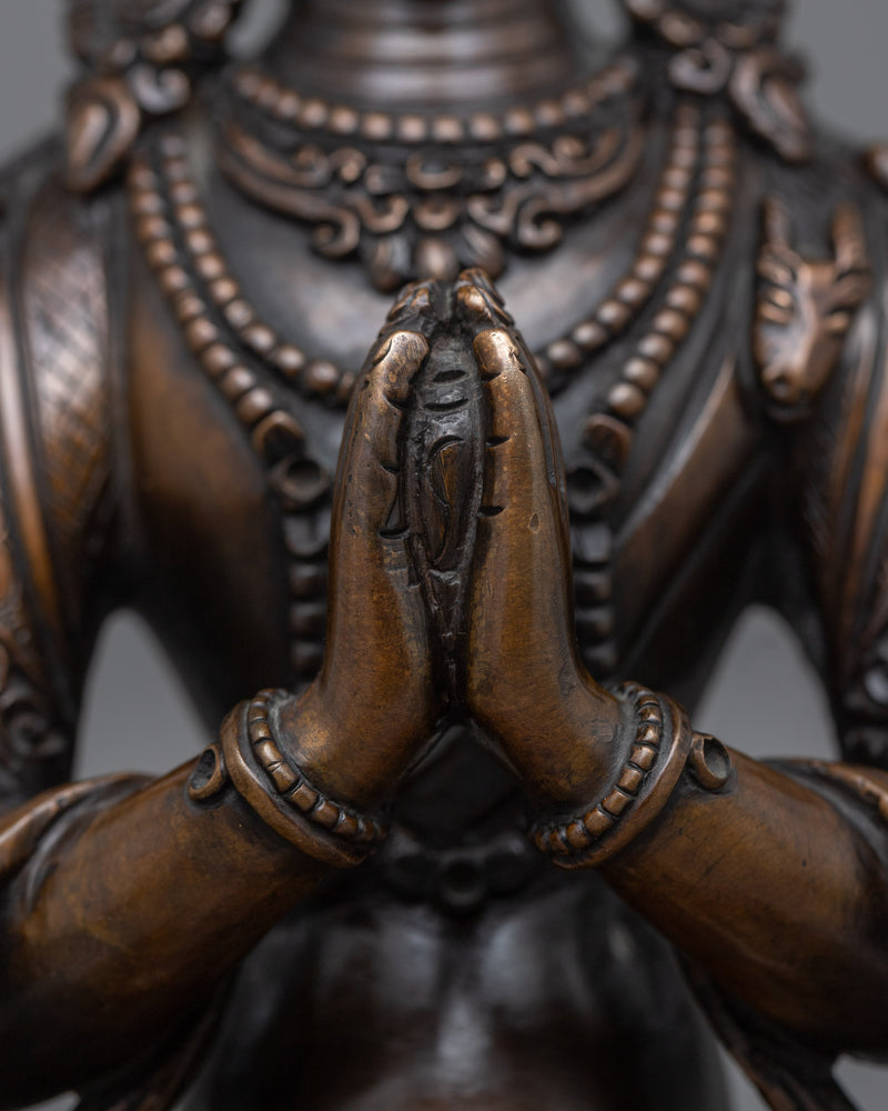 Oxidized Chenrezig Figurine | Embrace Divine Compassion and Mercy