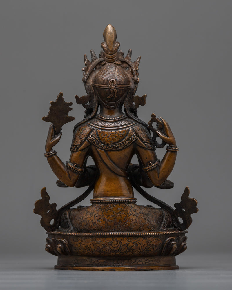 Oxidized Chenrezig Figurine | Embrace Divine Compassion and Mercy