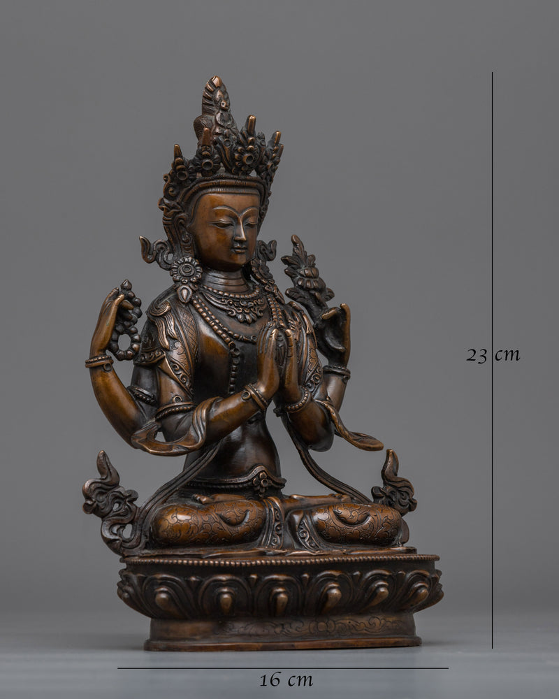 Oxidized Chenrezig Figurine | Embrace Divine Compassion and Mercy