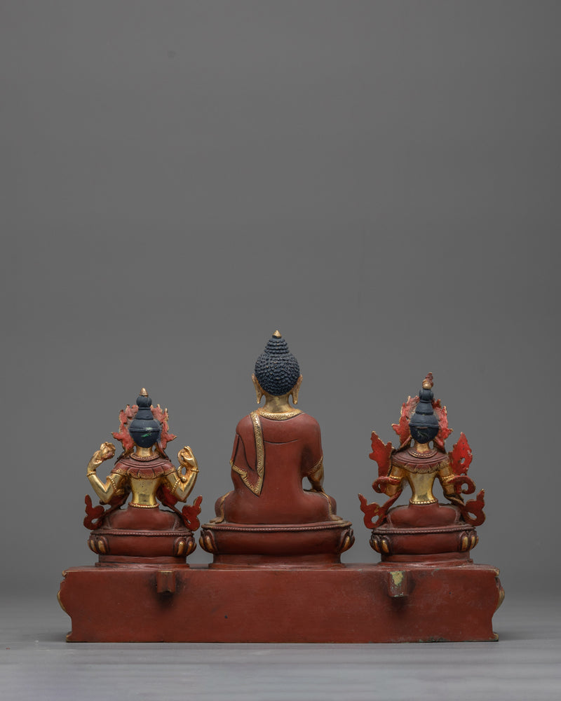 Shakyamuni Buddha with Sitatara and Chenrezig | Embark on a Journey of Enlightenment