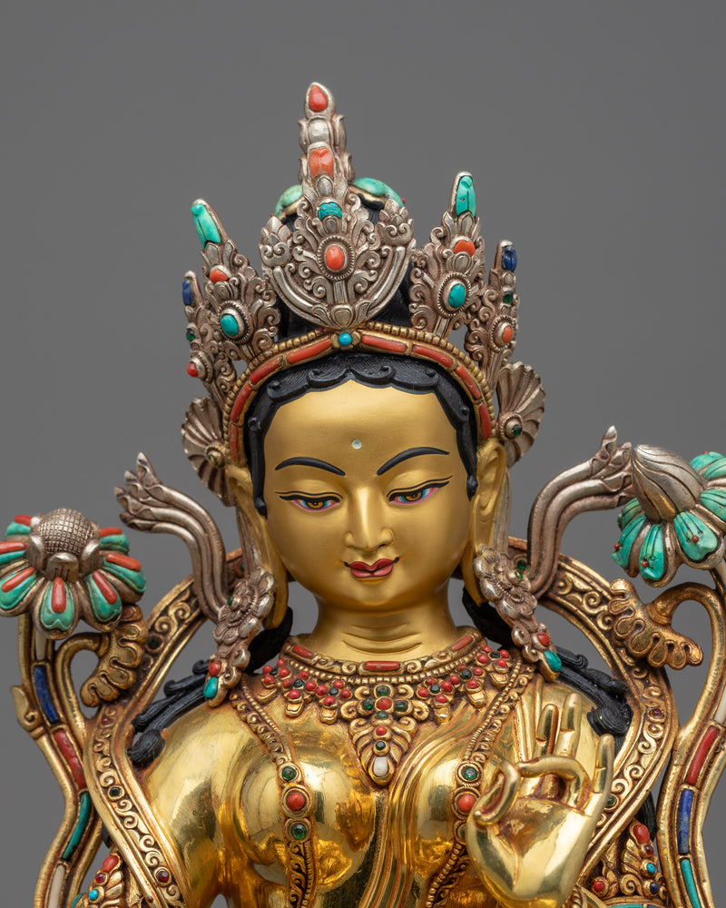 green-tara-gold-gilded-figure