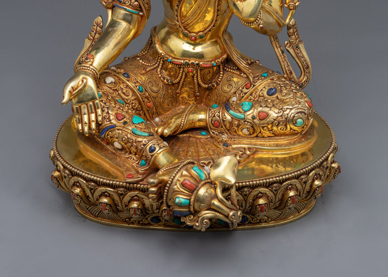 Green Tara Gold Gilded Figure | Experience Divine Compassion and Wisdom