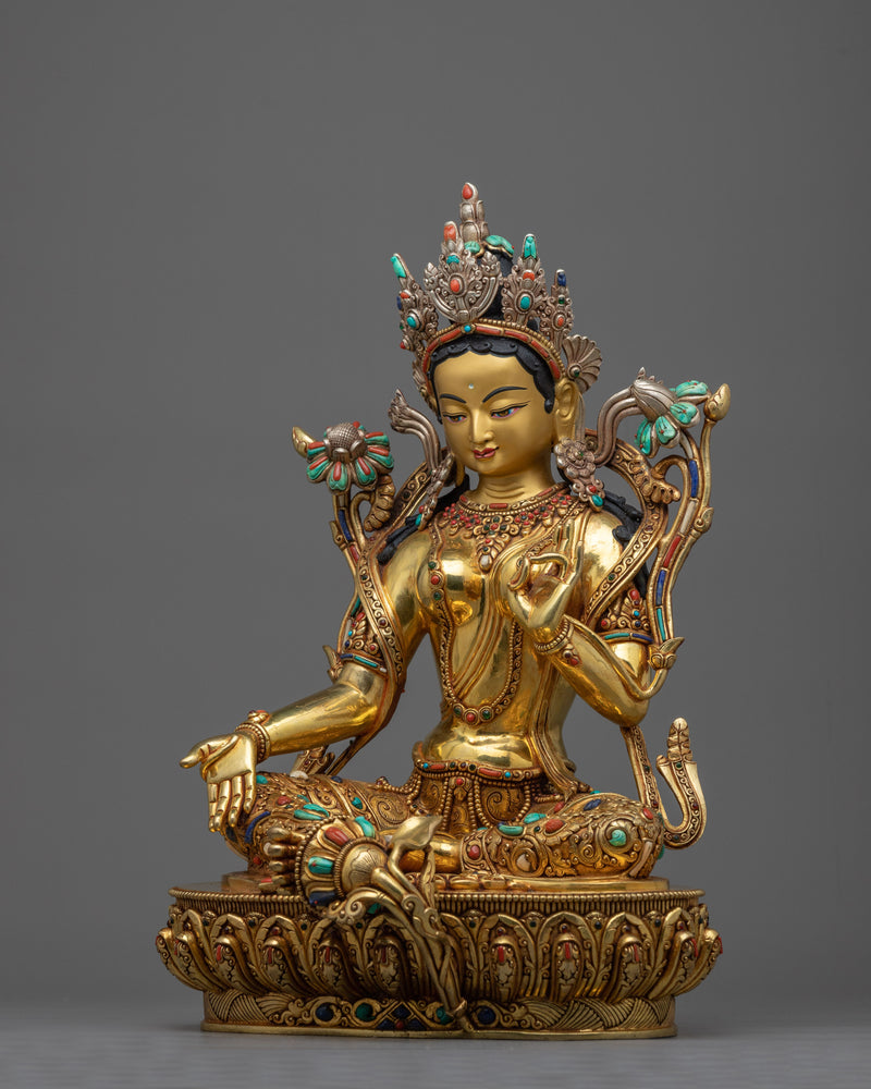 green-tara-gold-gilded-figure