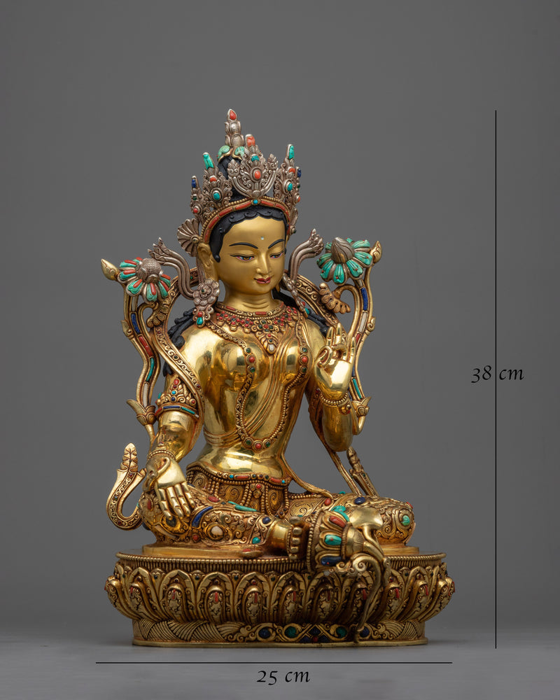 green-tara-gold-gilded-figure