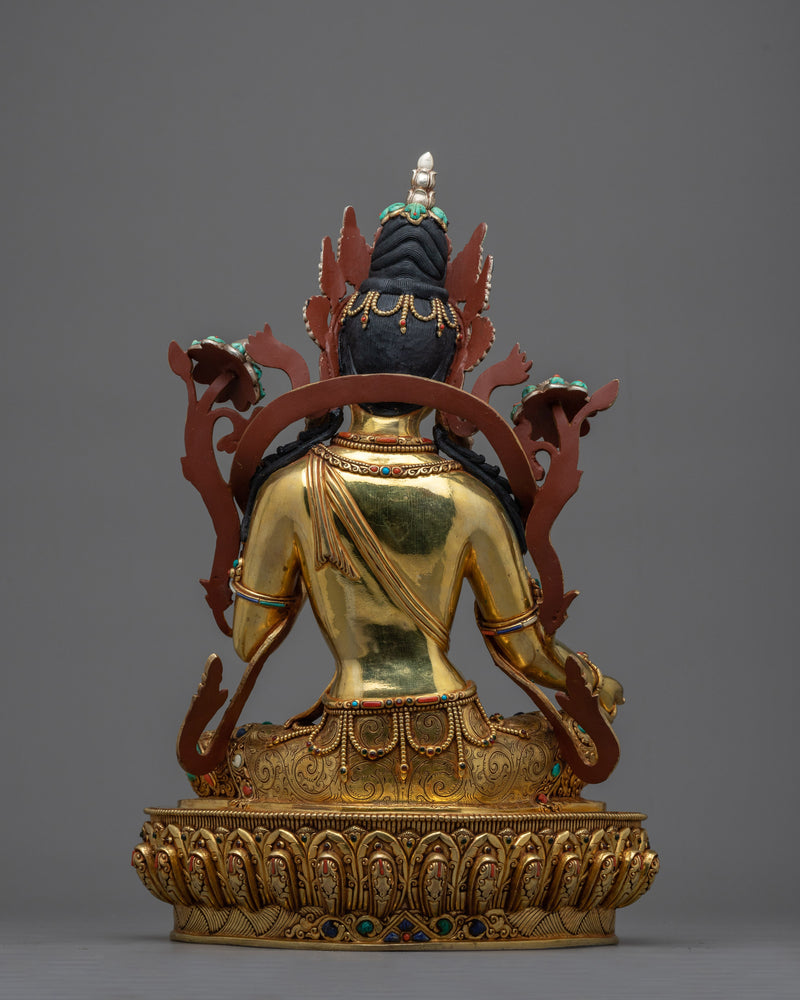 Green Tara Gold Gilded Figure | Experience Divine Compassion and Wisdom