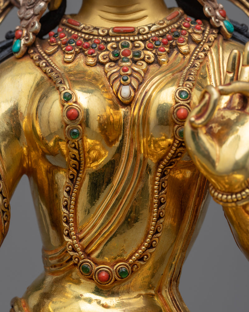 Green Tara Gold Gilded Figure | Experience Divine Compassion and Wisdom