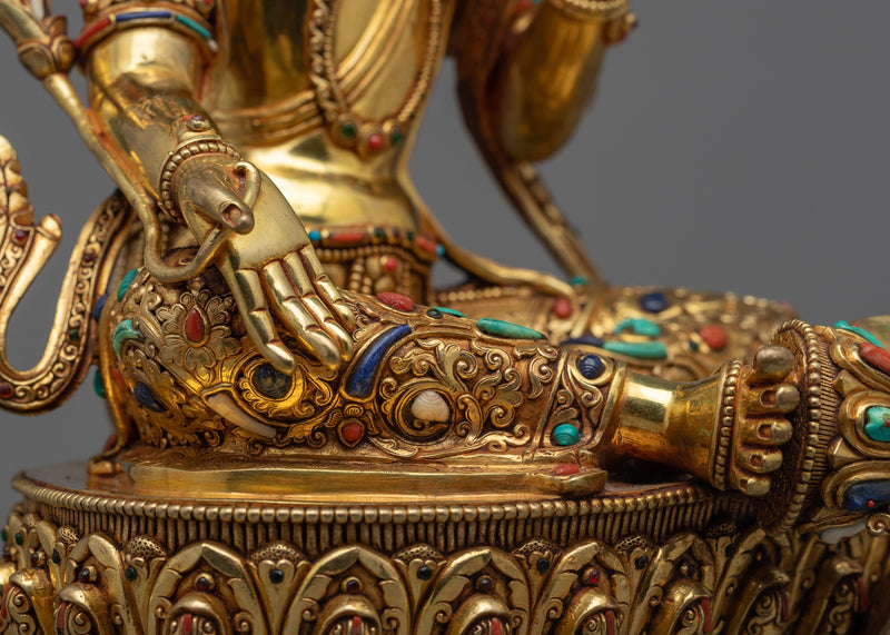 Green Tara Gold Gilded Figure | Experience Divine Compassion and Wisdom