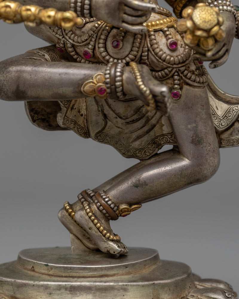 Lokeshwore-Shakti with Consort Statue | Divine Union in Silver