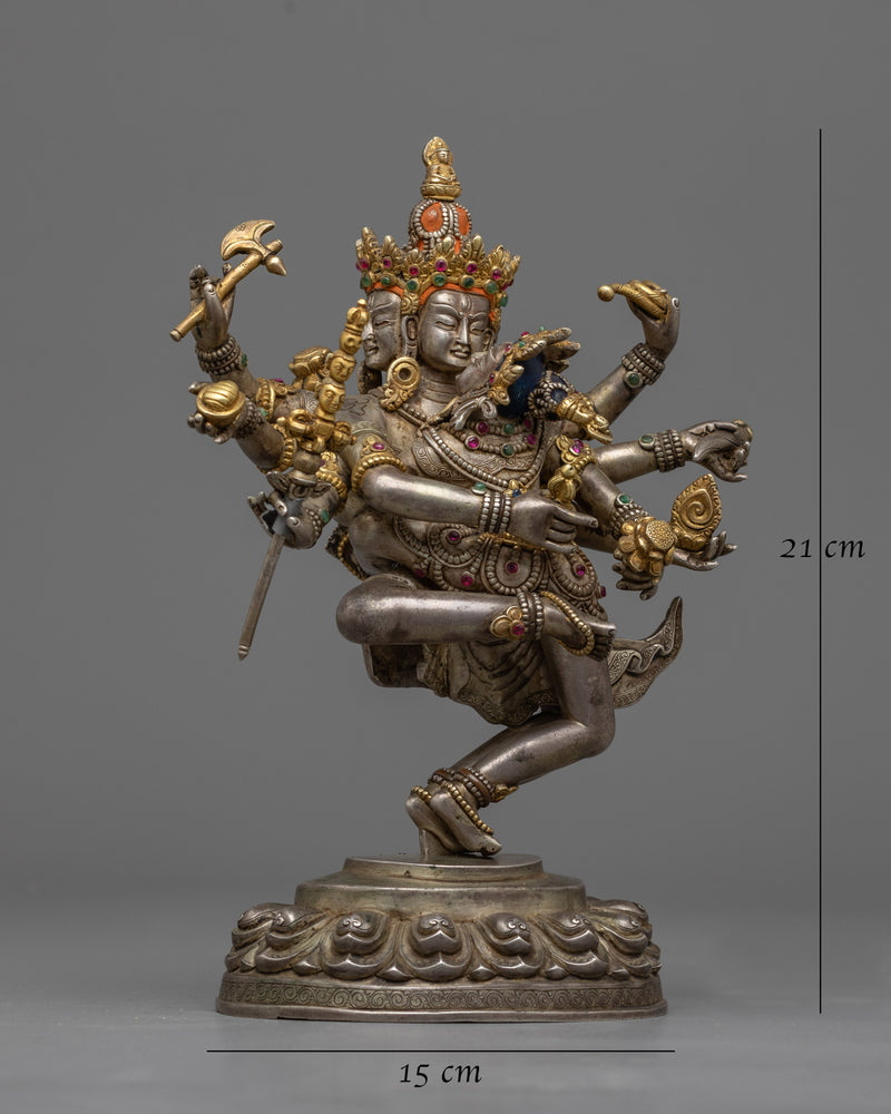 Lokeshwore-Shakti with Consort Statue | Divine Union in Silver