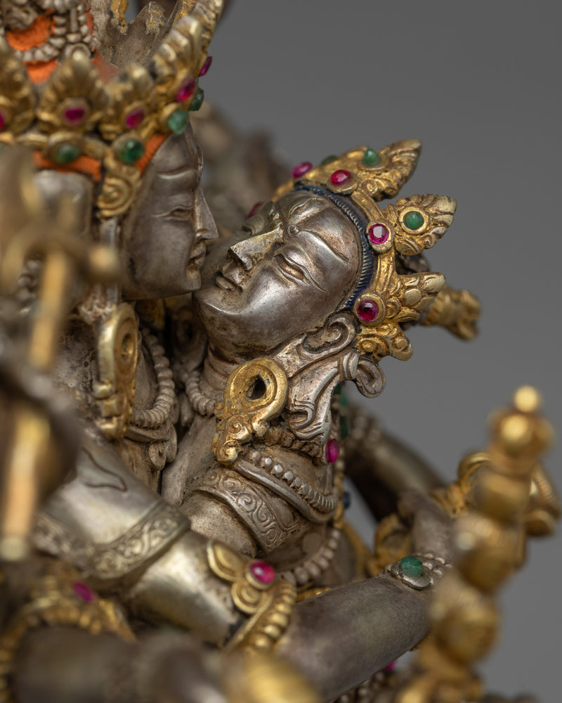 Lokeshwore-Shakti with Consort Statue | Divine Union in Silver