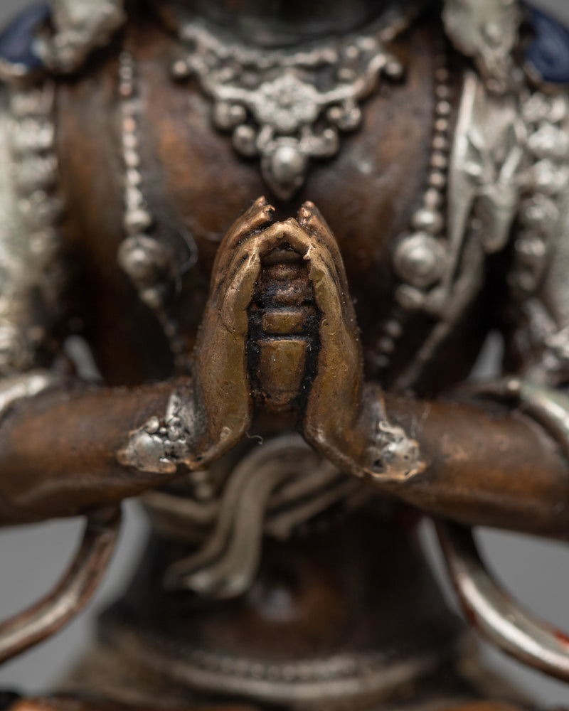 Small Chenrezig Statue | Silver-Plated Embodiment of Compassion