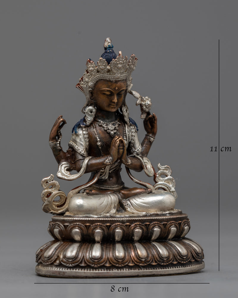 Small Chenrezig Statue | Silver-Plated Embodiment of Compassion