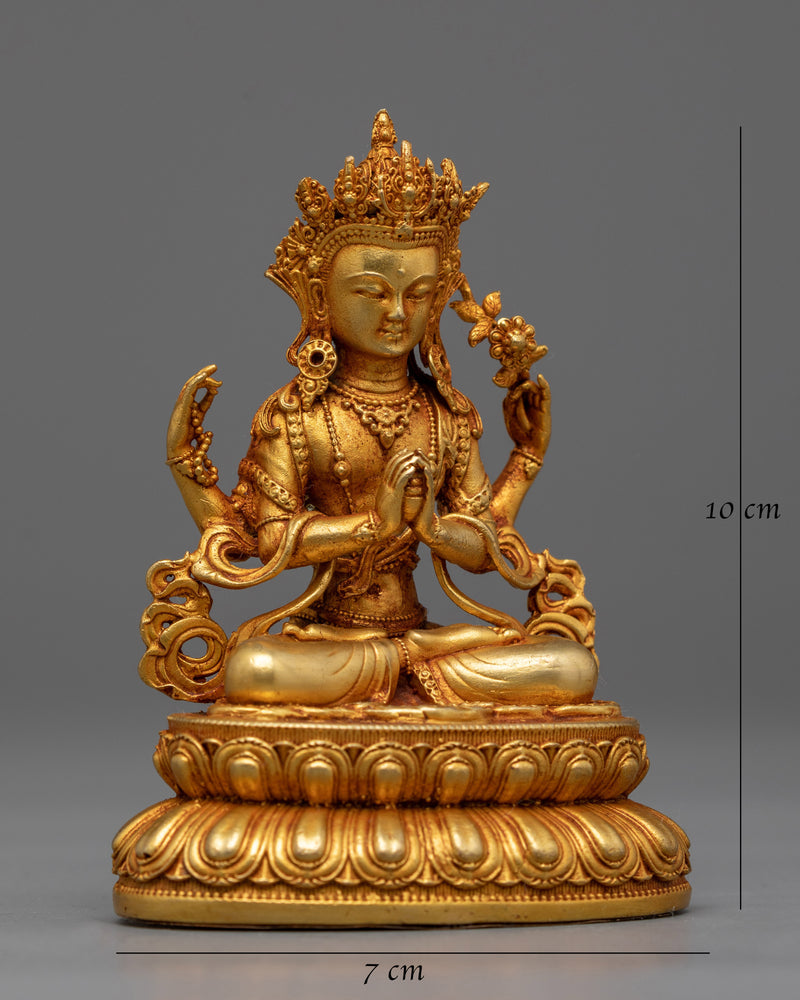 Machine-Made Chenrezig Statue | 24K Gold Gilded Compassion