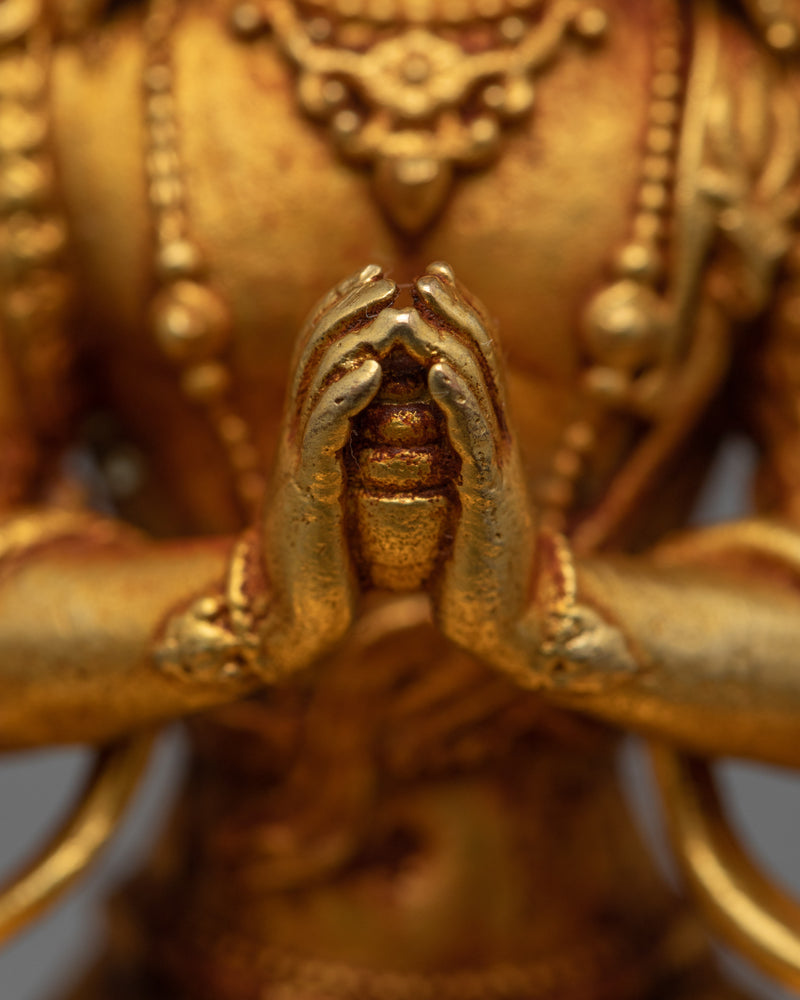 Machine-Made Chenrezig Statue | 24K Gold Gilded Compassion