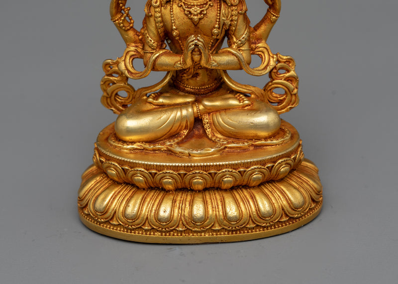 Machine-Made Chenrezig Statue | 24K Gold Gilded Compassion