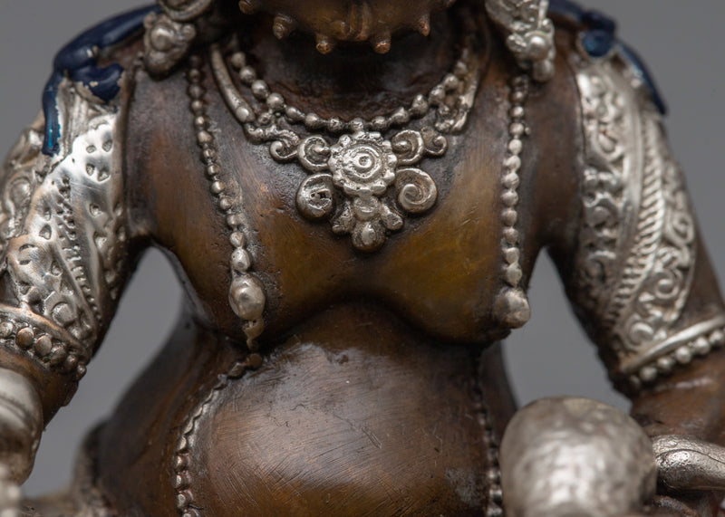 Machine-Molded Dzambhala Statue | Silver Plated on Oxidized Copper