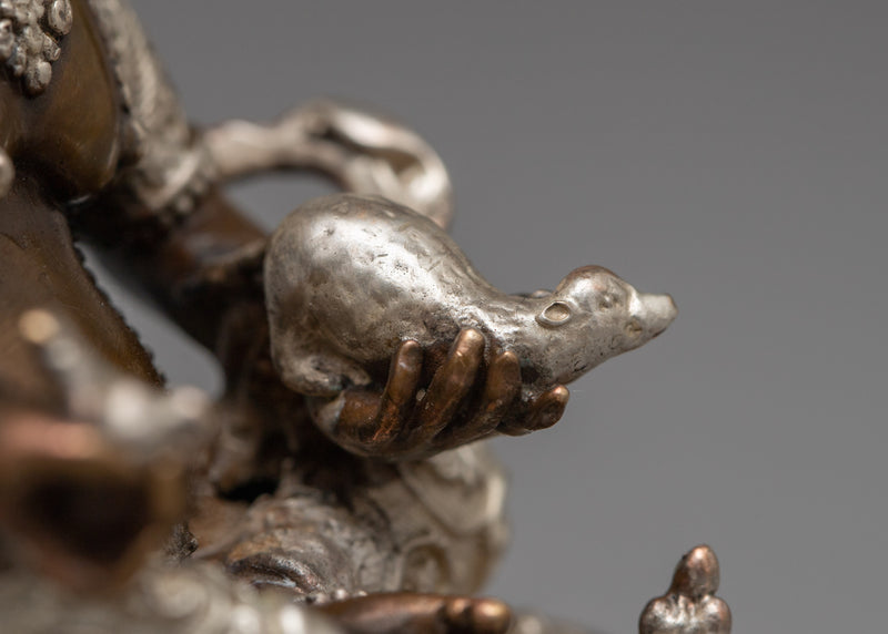 Machine-Molded Dzambhala Statue | Silver Plated on Oxidized Copper