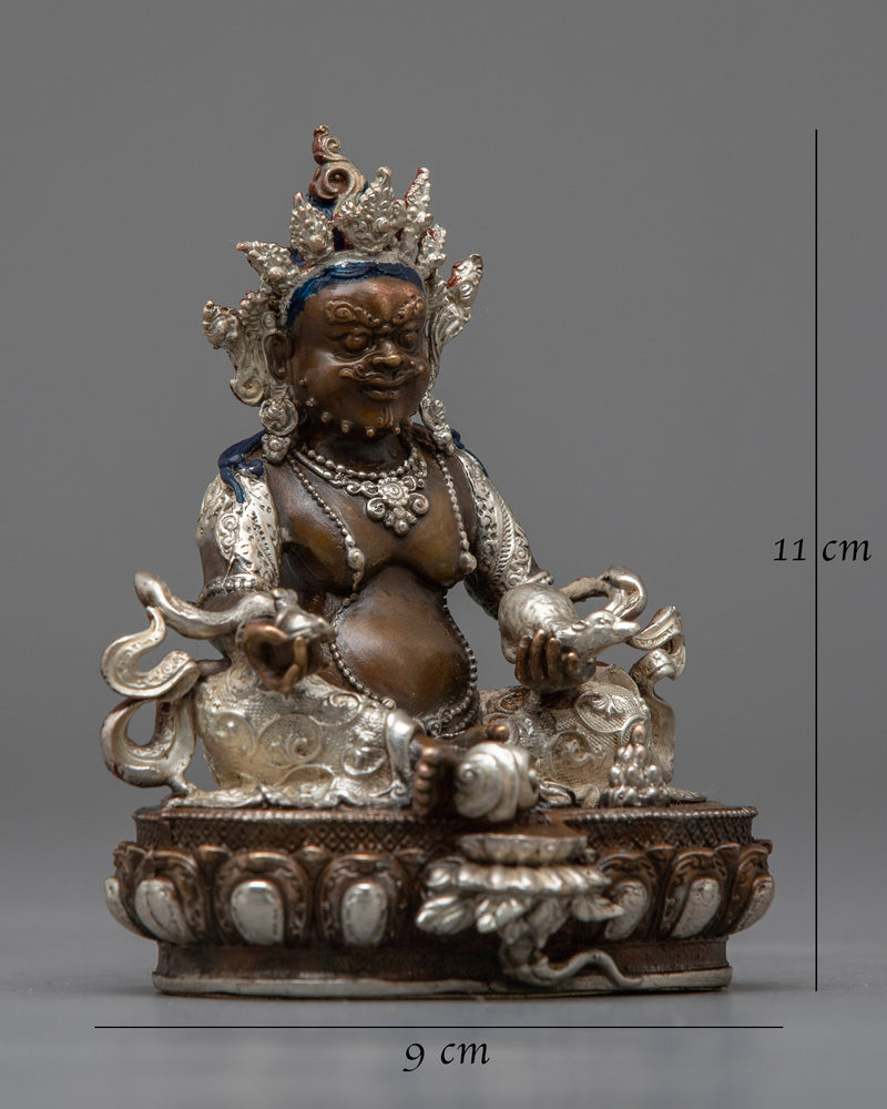 Machine-Molded Dzambhala Statue | Silver Plated on Oxidized Copper