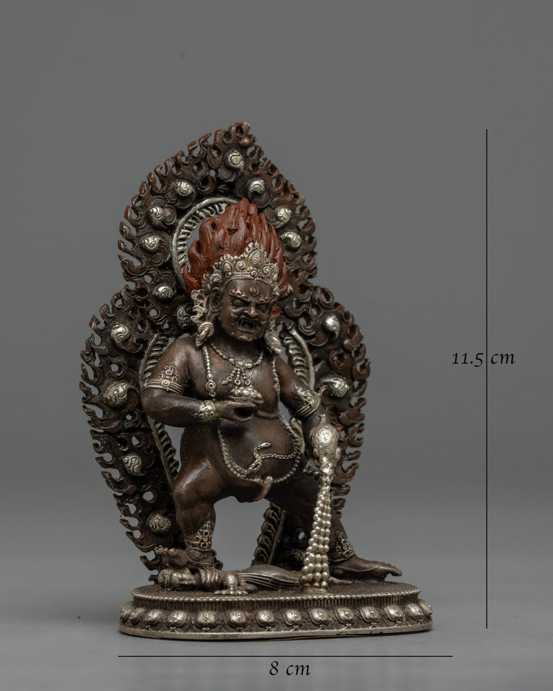 Machine-Made Black Dzambhala Statue | Silver-Plated Oxidized Copper