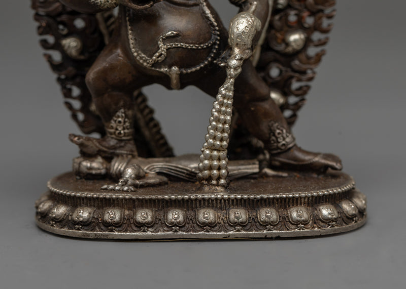 Machine-Made Black Dzambhala Statue | Silver-Plated Oxidized Copper