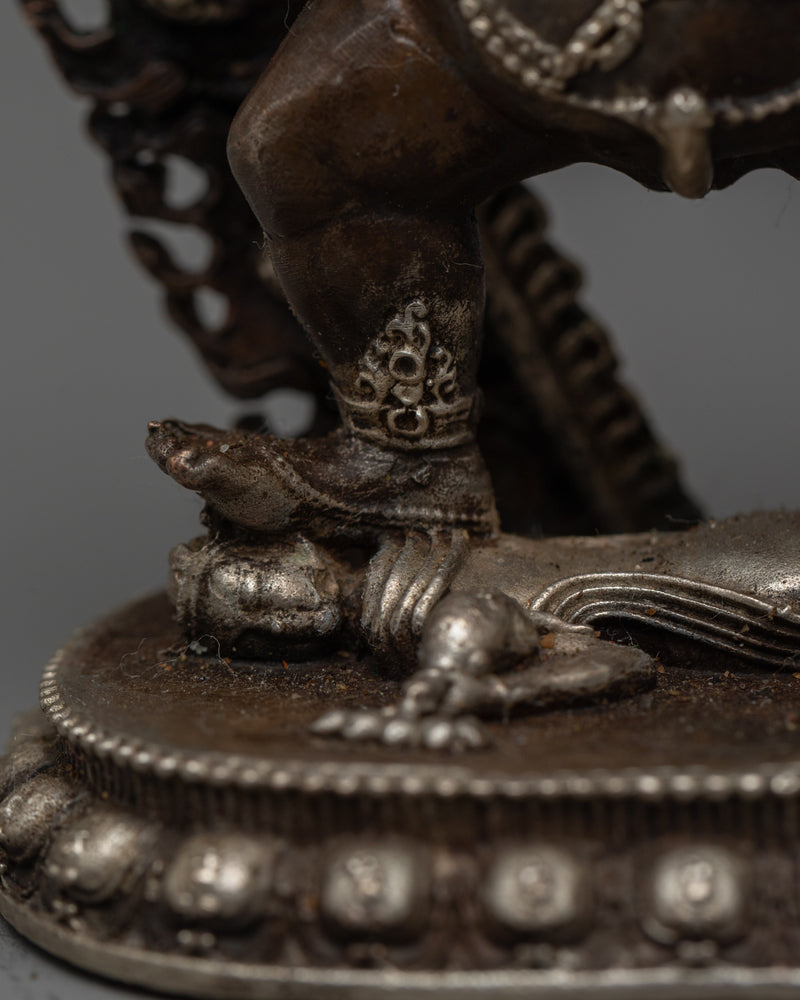 Machine-Made Black Dzambhala Statue | Silver-Plated Oxidized Copper