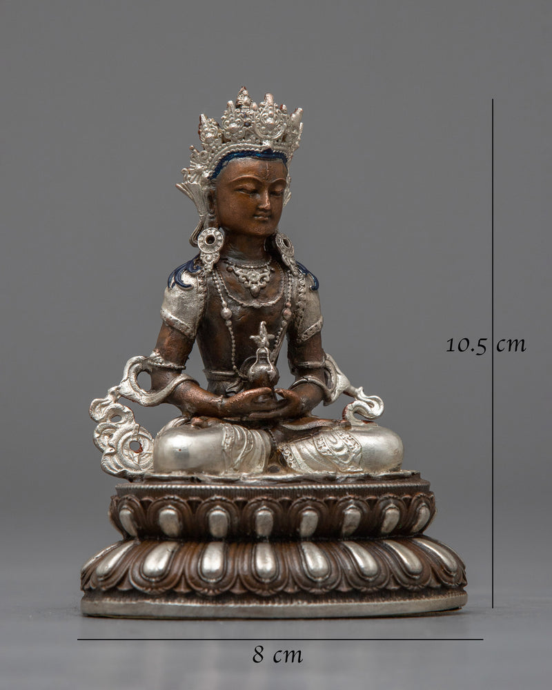 Machine-Made Amitayus Statue | Silver-Plated Oxidized Copper