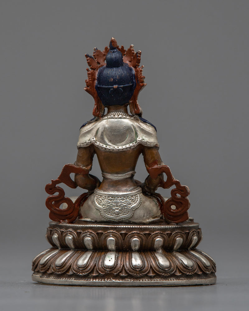 Machine-Made Amitayus Statue | Silver-Plated Oxidized Copper