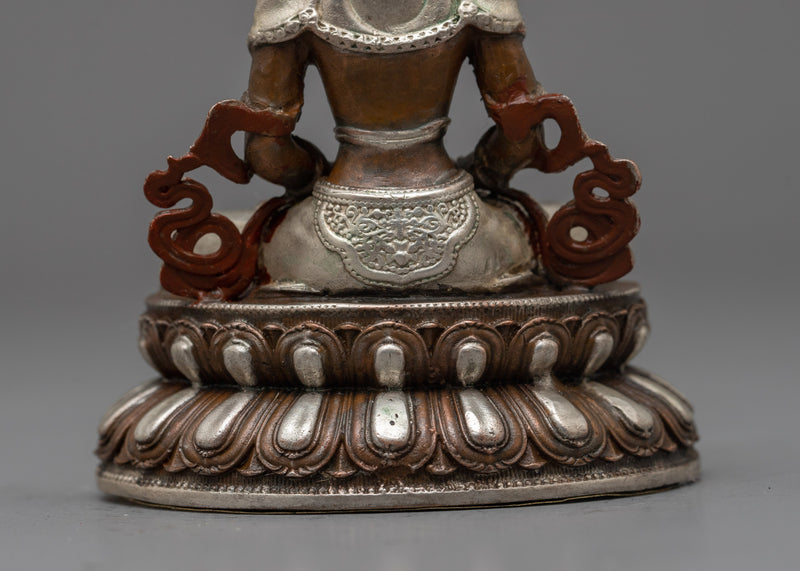 Machine-Made Amitayus Statue | Silver-Plated Oxidized Copper