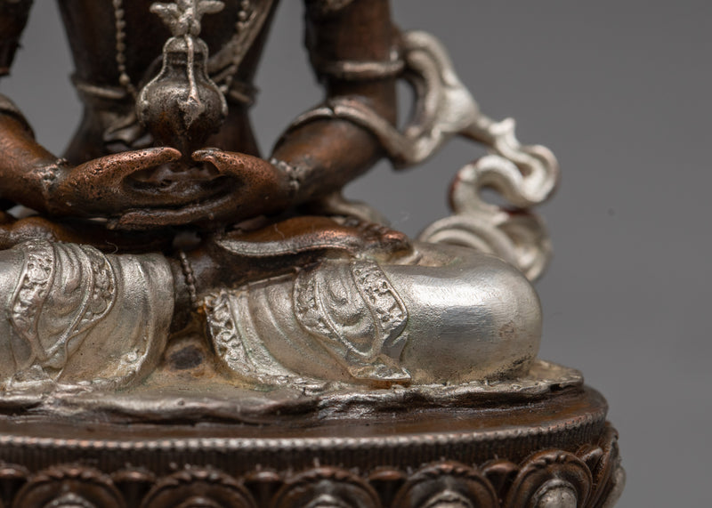 Machine-Made Amitayus Statue | Silver-Plated Oxidized Copper