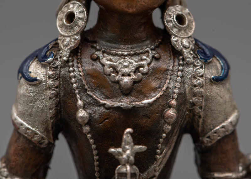 Machine-Made Amitayus Statue | Silver-Plated Oxidized Copper