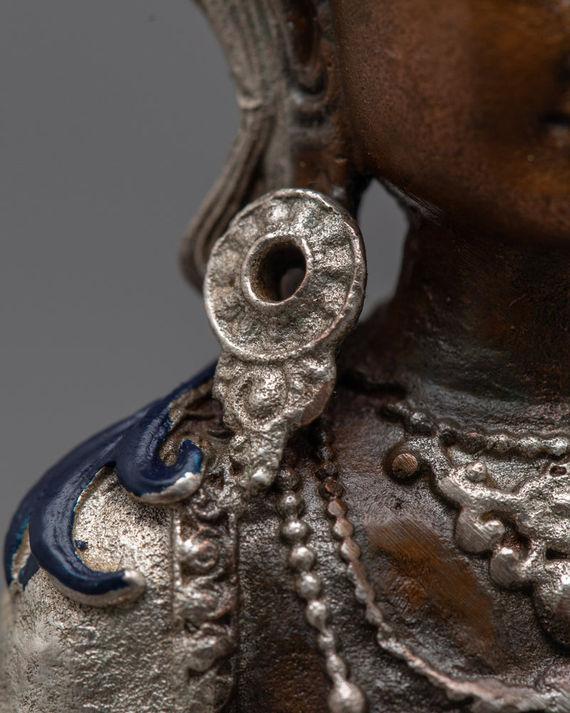 Machine-Made Amitayus Statue | Silver-Plated Oxidized Copper